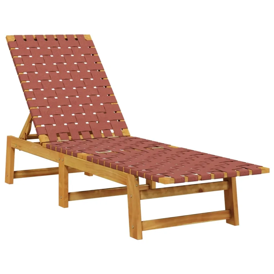Chaises longues avec table rouge bois d'acacia solide et tissu - 3