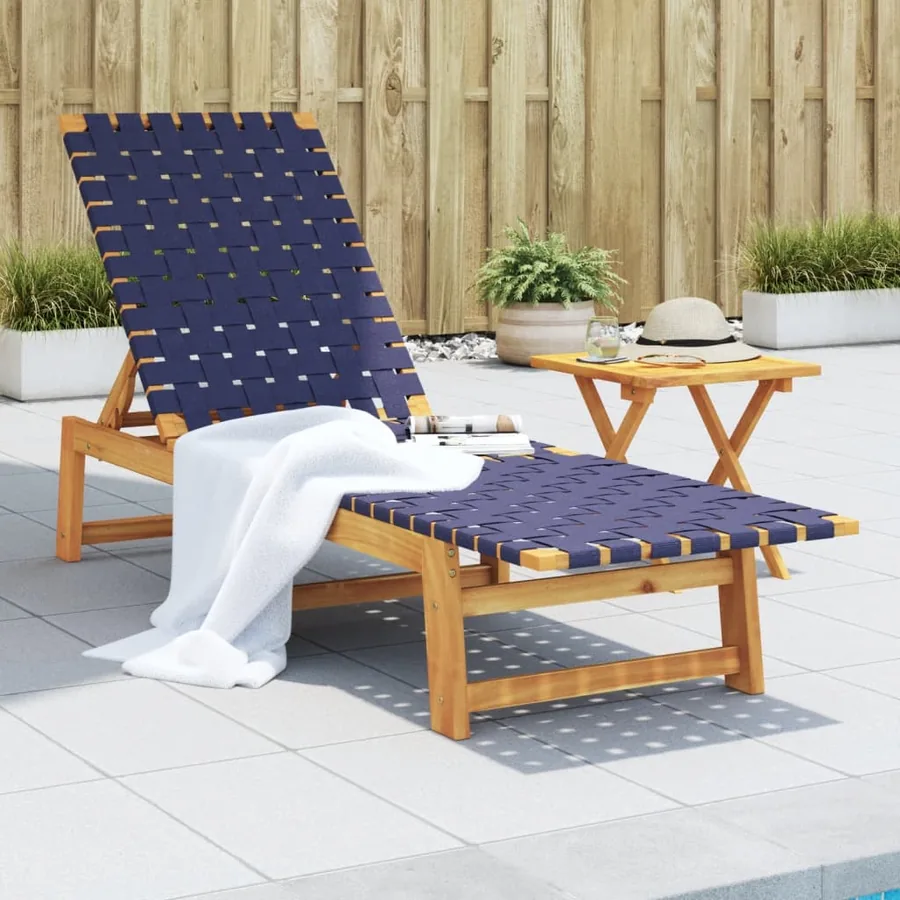 Chaises longues avec table rouge bois d'acacia solide et tissu - 9
