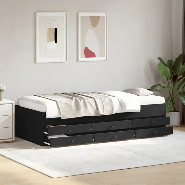 Lit de jour avec tiroirs sans matelas noir 75x190 cm