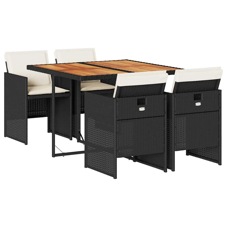 Ensemble à manger de jardin coussins 5pcs Noir Résine tressée - 2