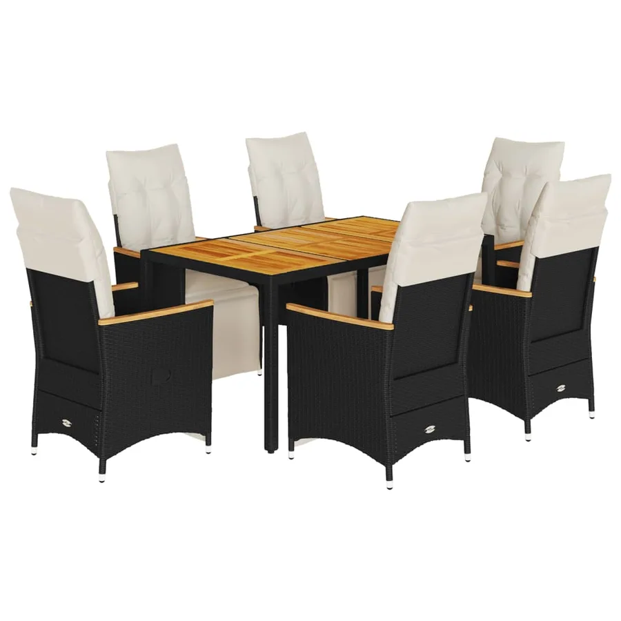 Ensemble de bistro de jardin 7 pcs coussins noir poly rotin - 2