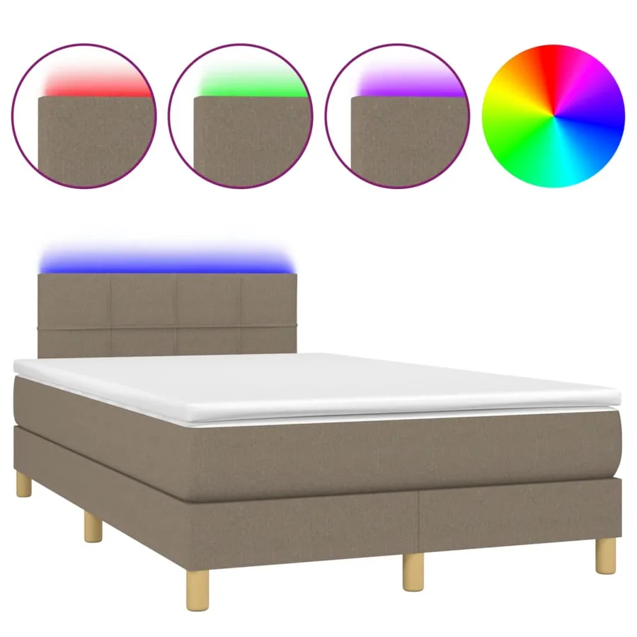 Sommier à lattes de lit matelas et LED taupe 120x190 cm tissu - 2