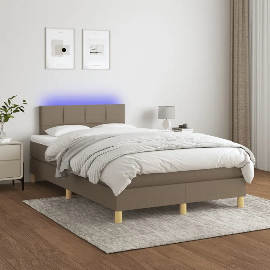 Sommier à lattes de lit matelas et LED taupe 120x190 cm tissu - 4