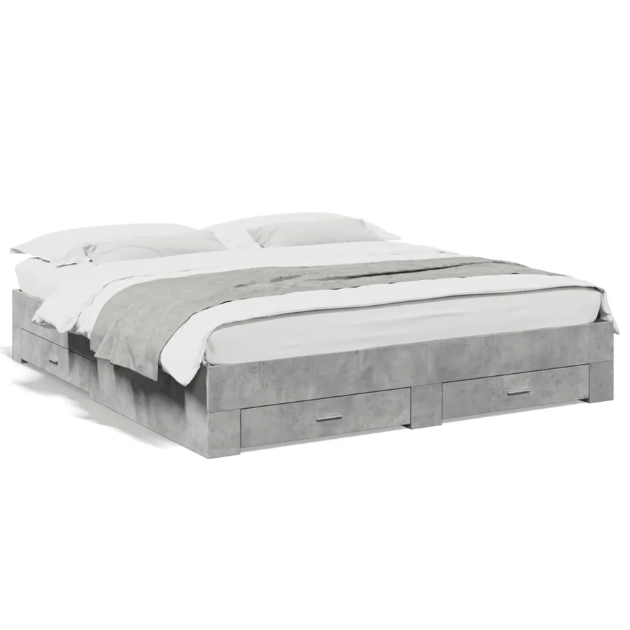 Cadre de lit avec tiroirs sans matelas gris béton 200x200 cm - 2
