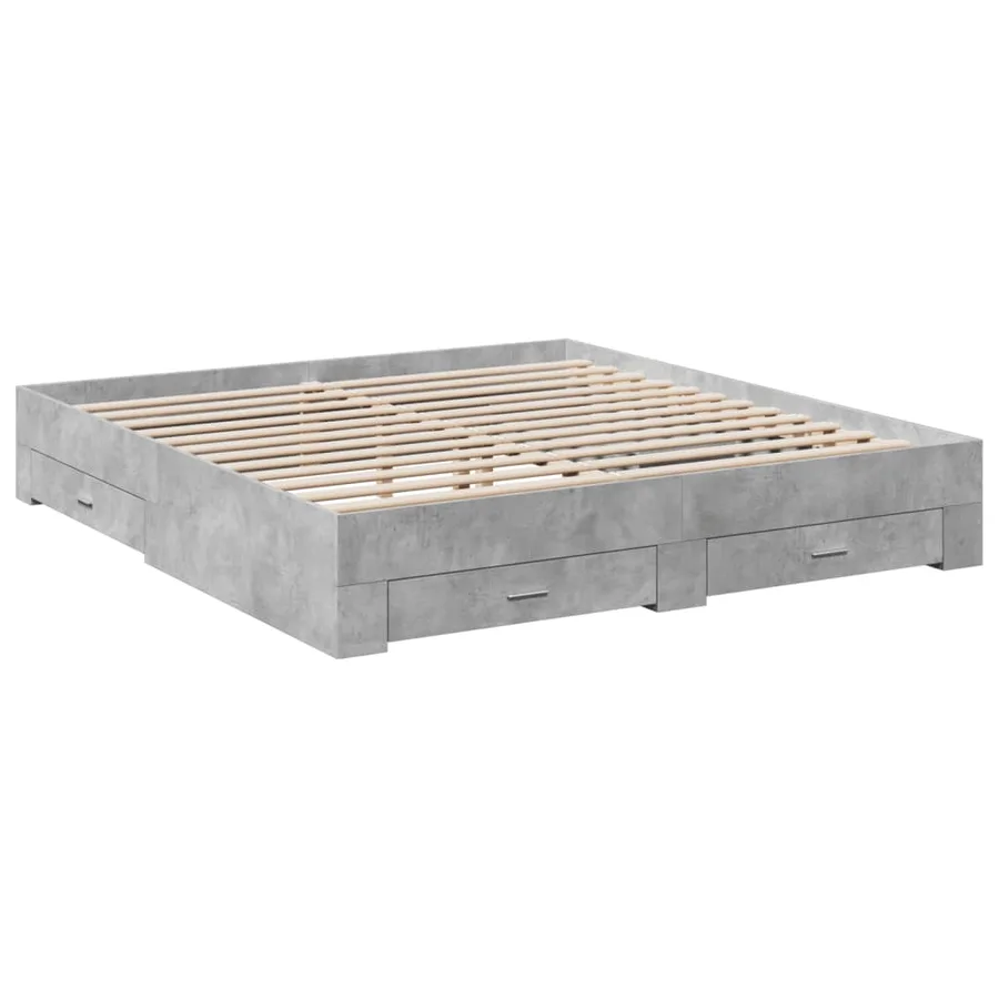 Cadre de lit avec tiroirs sans matelas gris béton 200x200 cm - 3