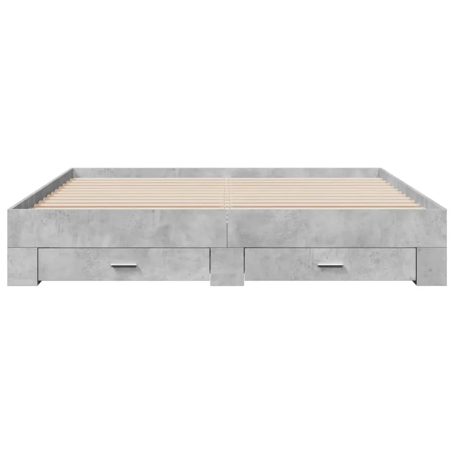 Cadre de lit avec tiroirs sans matelas gris béton 200x200 cm - 4