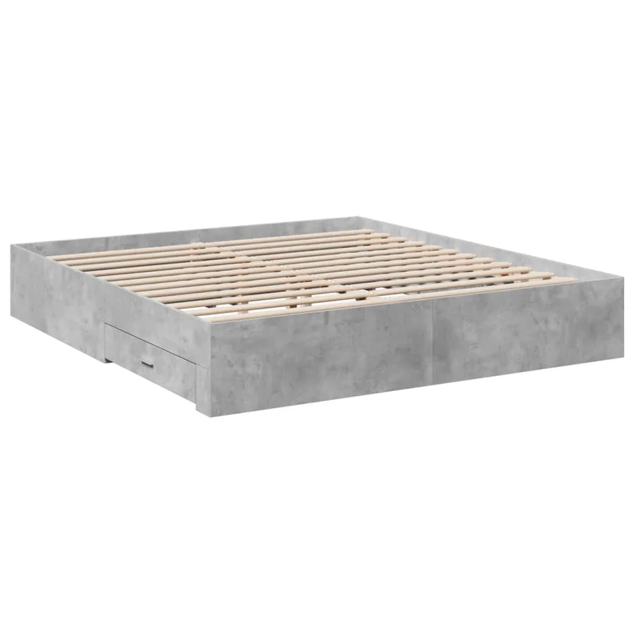 Cadre de lit avec tiroirs sans matelas gris béton 200x200 cm - 6