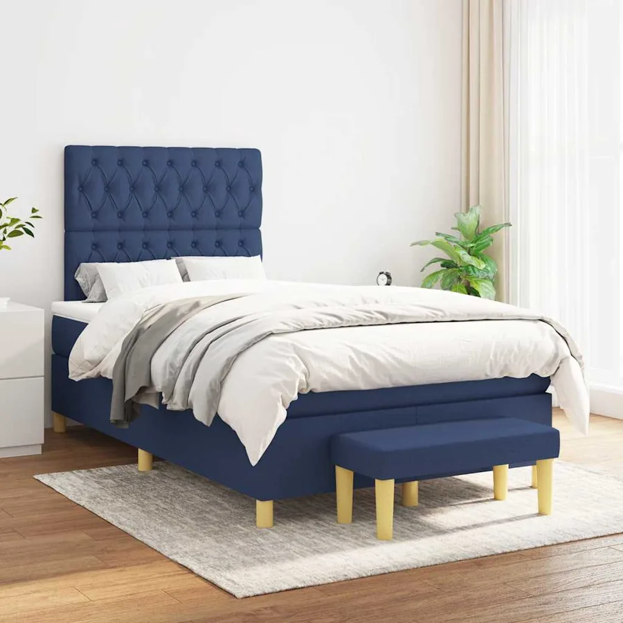 Sommier à lattes de lit avec matelas bleu 120x190 cm tissu - 3