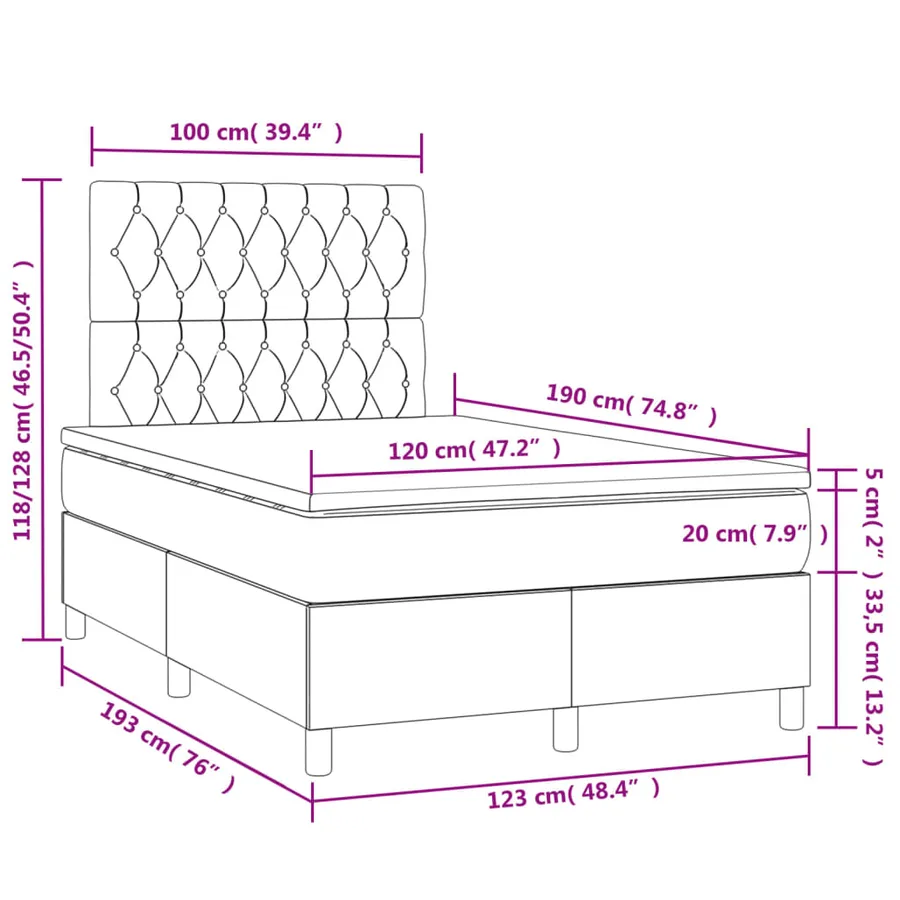 Sommier à lattes de lit matelas et LED bleu 120x190 cm tissu - 11