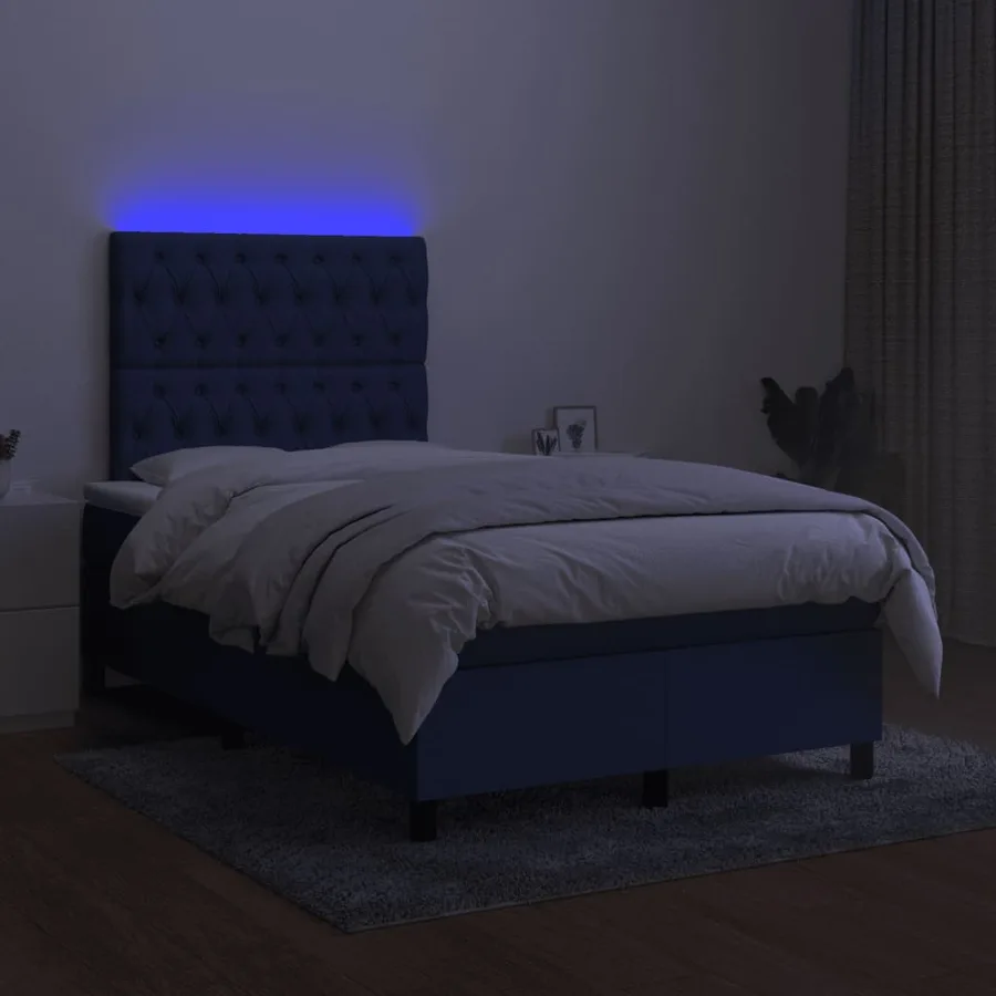Sommier à lattes de lit matelas et LED bleu 120x190 cm tissu - 4