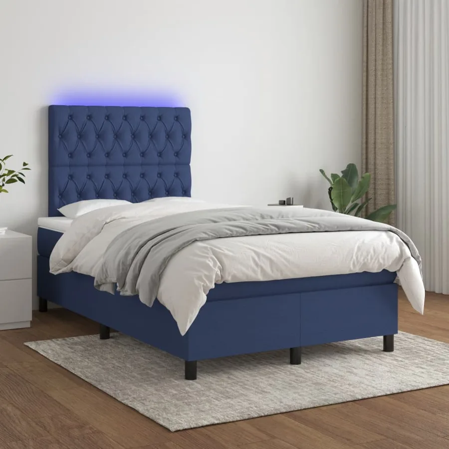 Sommier à lattes de lit matelas et LED bleu 120x190 cm tissu - 5