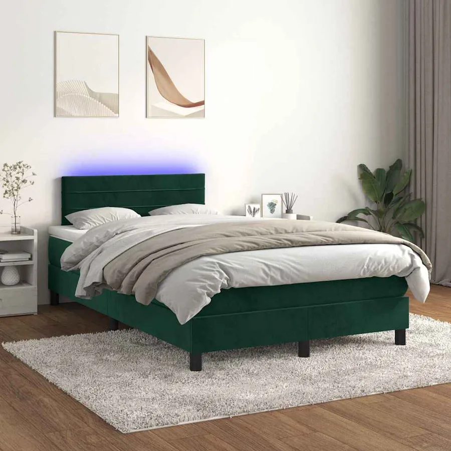 Sommier à lattes de lit avec matelas LED vert foncé 120x190 cm - 5