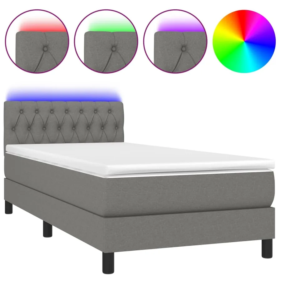 Sommier à lattes de lit avec matelas et LED Gris foncé 90x200cm - 2