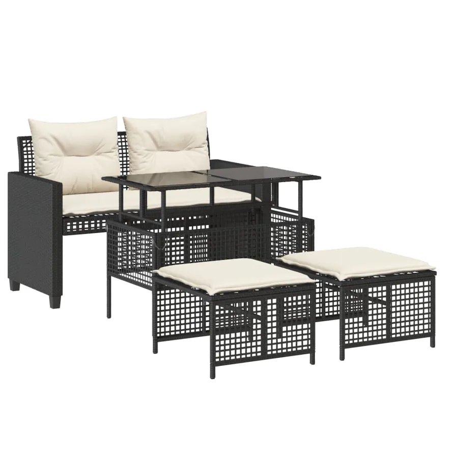 Salon de jardin avec coussins 4 pcs noir résine tressée verre - 2