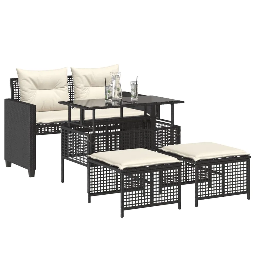 Salon de jardin avec coussins 4 pcs noir résine tressée verre - 3