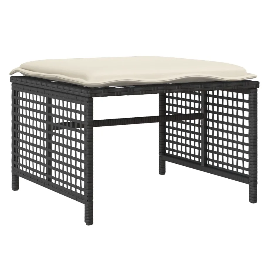 Salon de jardin avec coussins 4 pcs noir résine tressée verre - 6