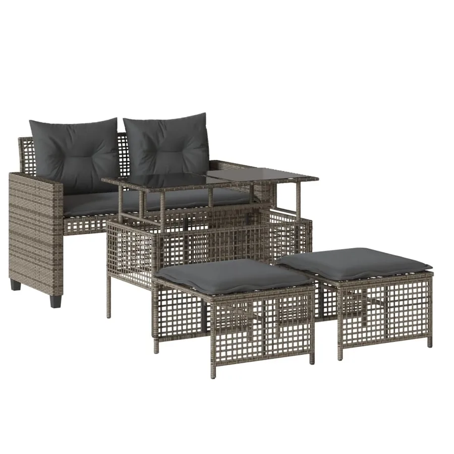 Salon de jardin avec coussins 4 pcs gris résine tressée verre - 2