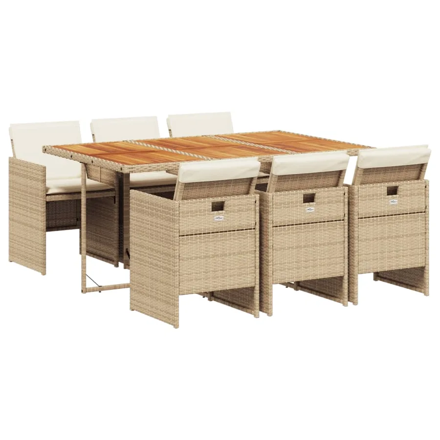 Ensemble à manger de jardin et coussins 7 pcs beige poly rotin - 2