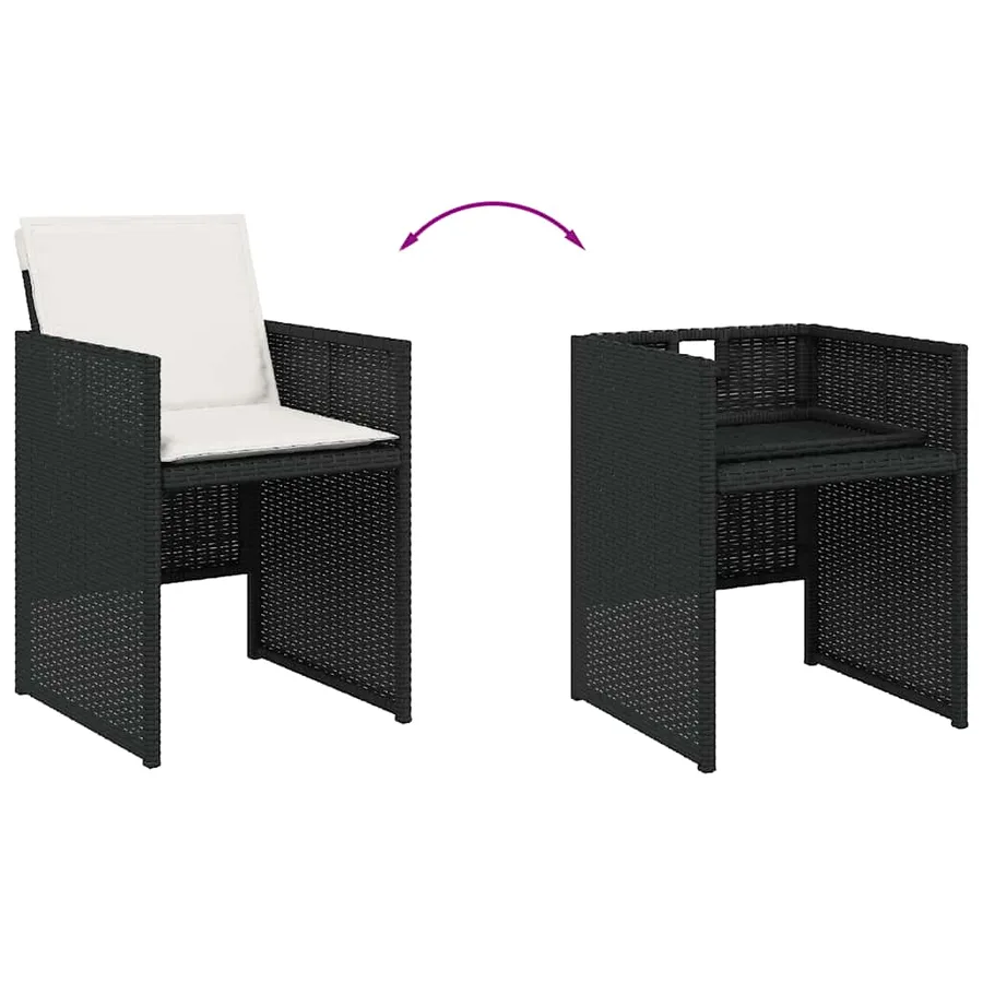 Ensemble à manger de jardin 9pcs coussins noir résine tressée - 5