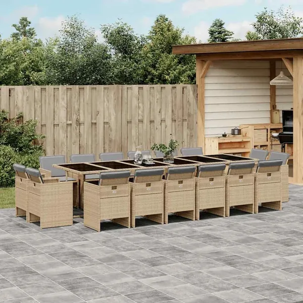 Ensemble à manger de jardin et coussins 17 pcs mélange beige