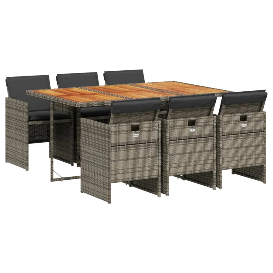 Ensemble à manger de jardin et coussins 7 pcs gris rotin - 2