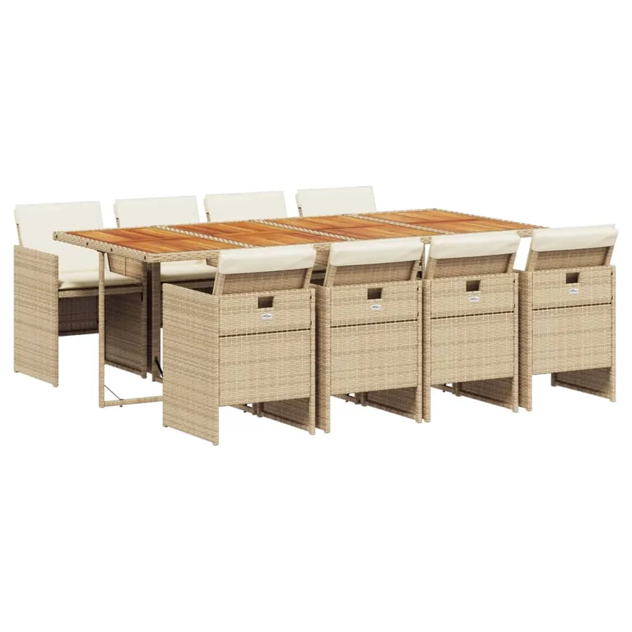 Ensemble à manger de jardin et coussins 9 pcs beige Poly rotin - 2