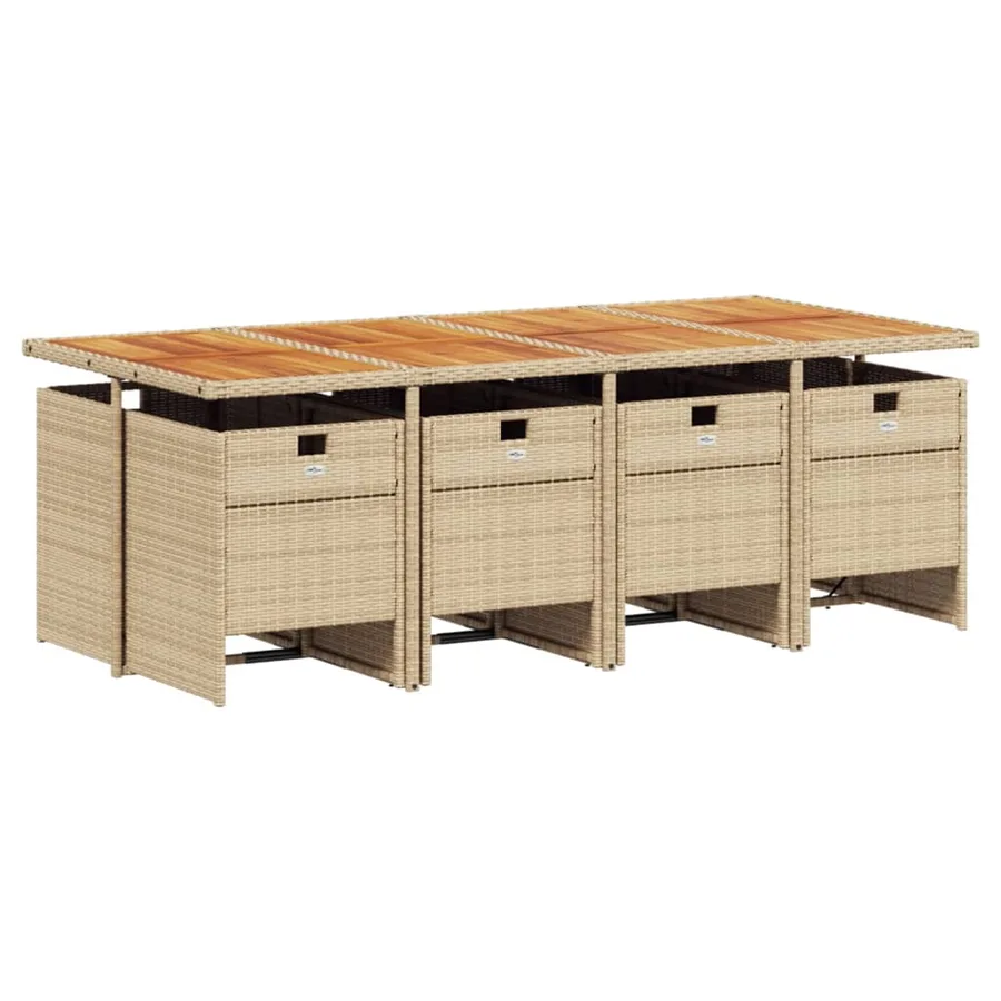 Ensemble à manger de jardin et coussins 9 pcs beige Poly rotin - 3