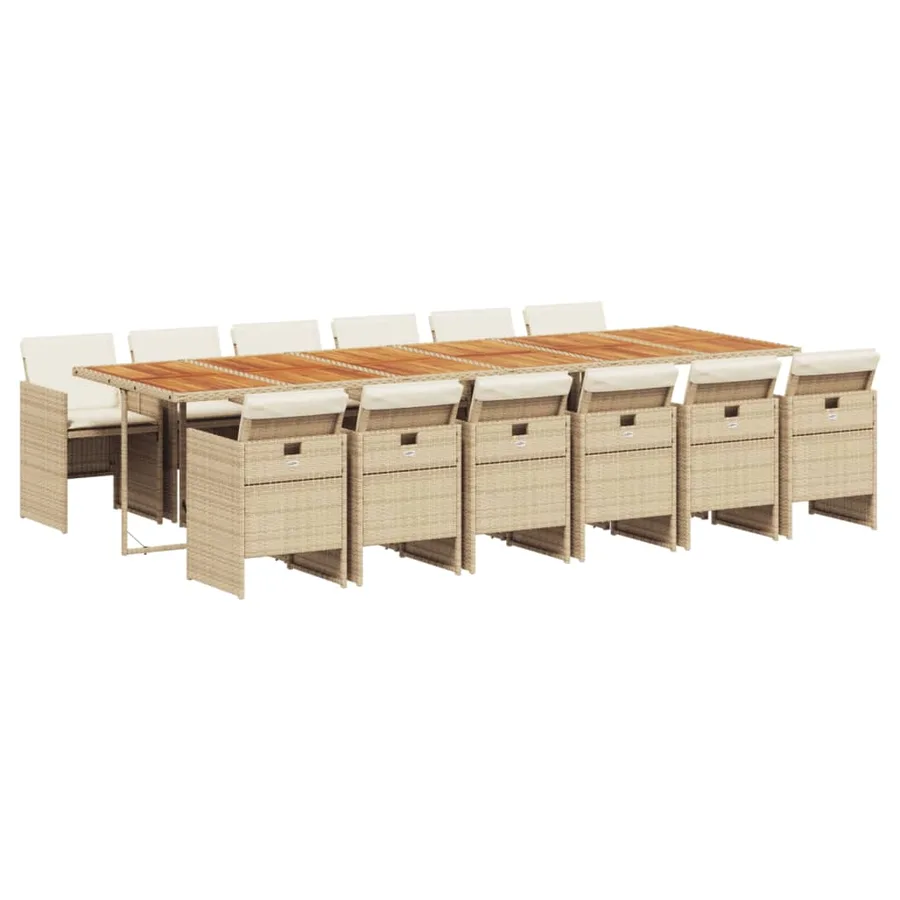 Ensemble à manger de jardin et coussins 13 pcs beige - 2