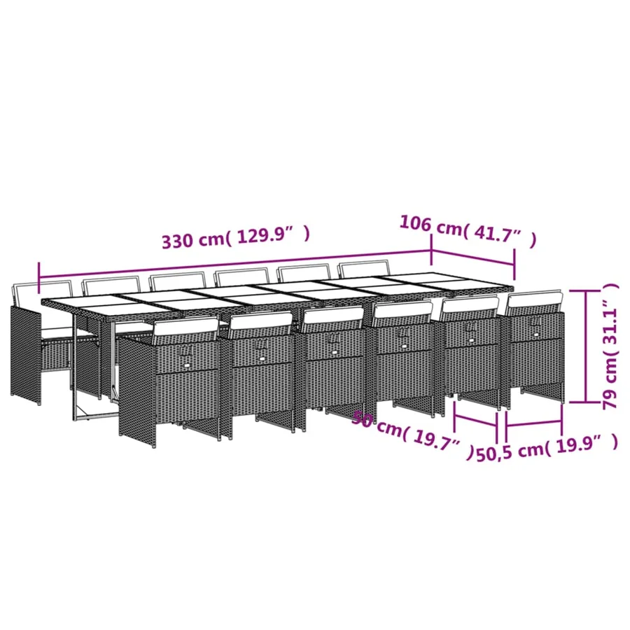 Ensemble à manger de jardin et coussins 13 pcs beige - 9