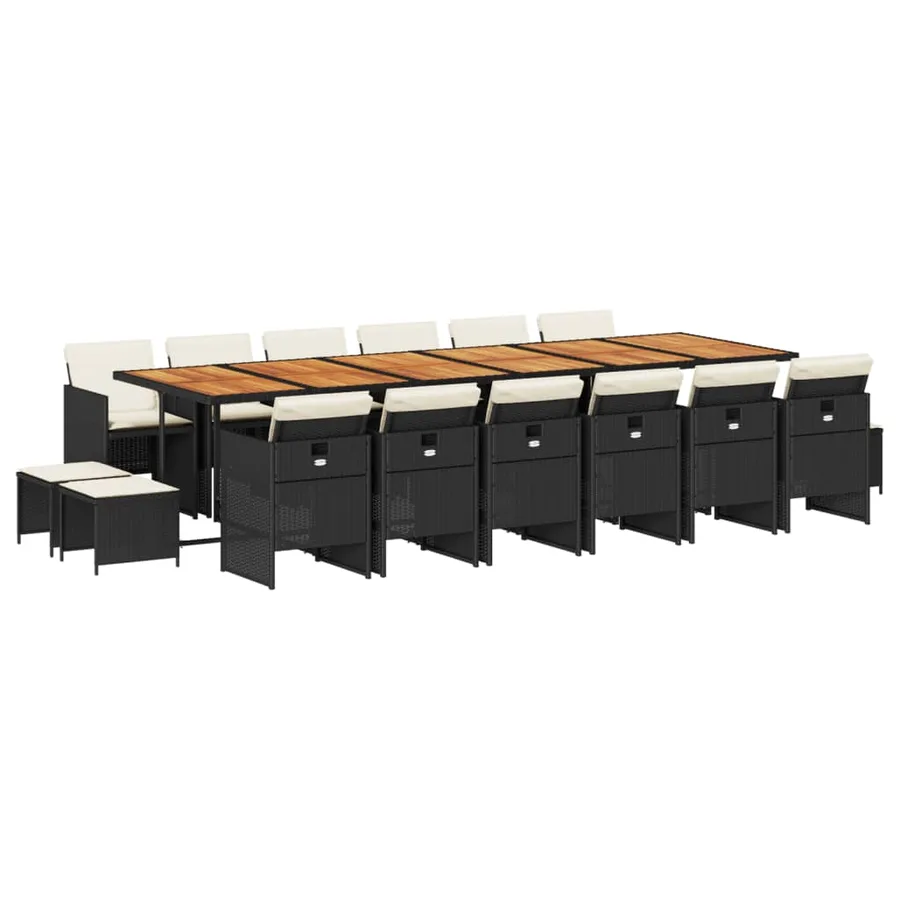Ensemble à manger de jardin 17 pcs coussins noir résine tressée - 2