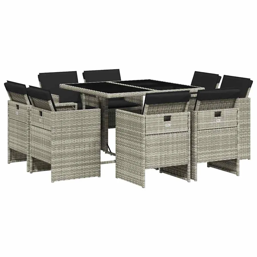 Ensemble à manger de jardin et coussins 9 pcs gris clair rotin - 2