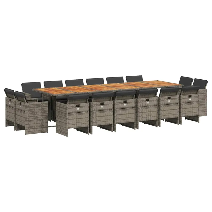 Ensemble à manger de jardin 17 pcs et coussins résine tressée - 2