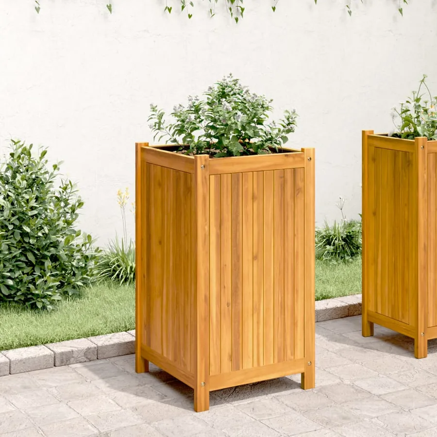 Jardinière avec doublure 42x42x75 cm bois massif d'acacia - 3