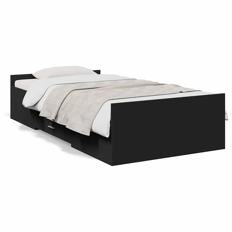 Cadre de lit avec tiroirs sans matelas noir 75x190 cm - 2