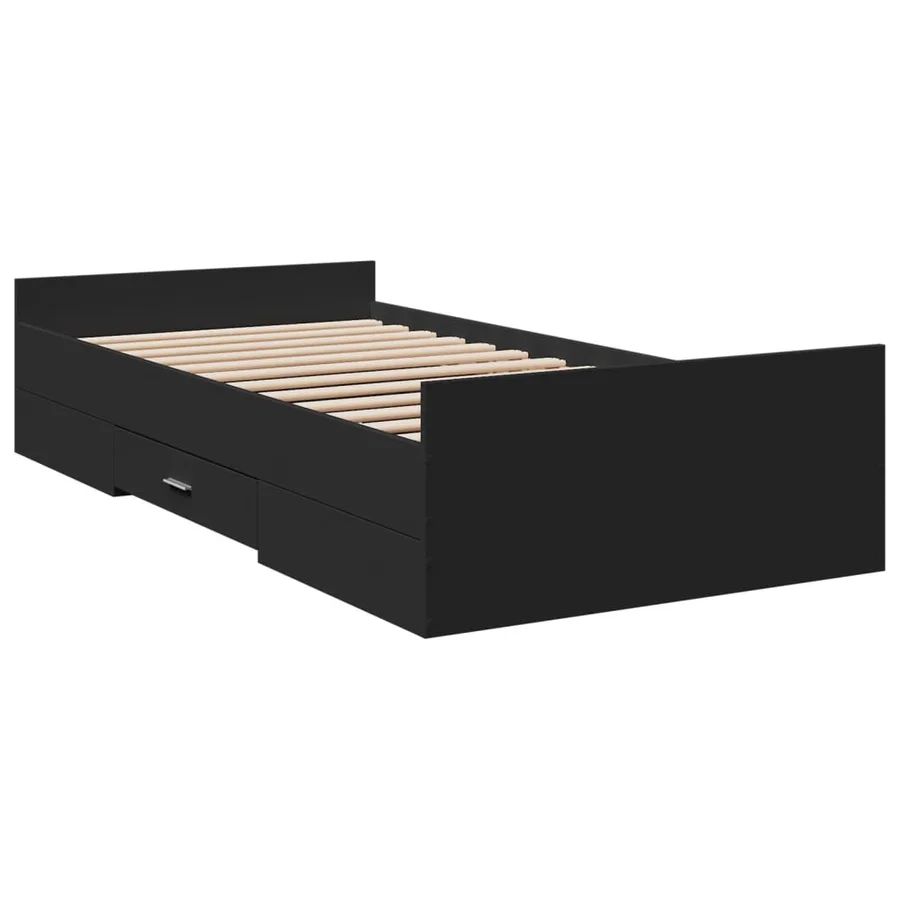 Cadre de lit avec tiroirs sans matelas noir 75x190 cm - 6
