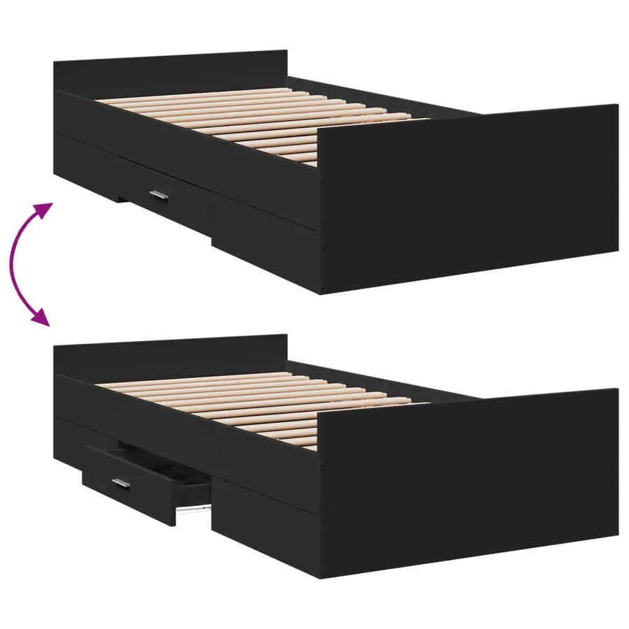 Cadre de lit avec tiroirs sans matelas noir 75x190 cm - 7