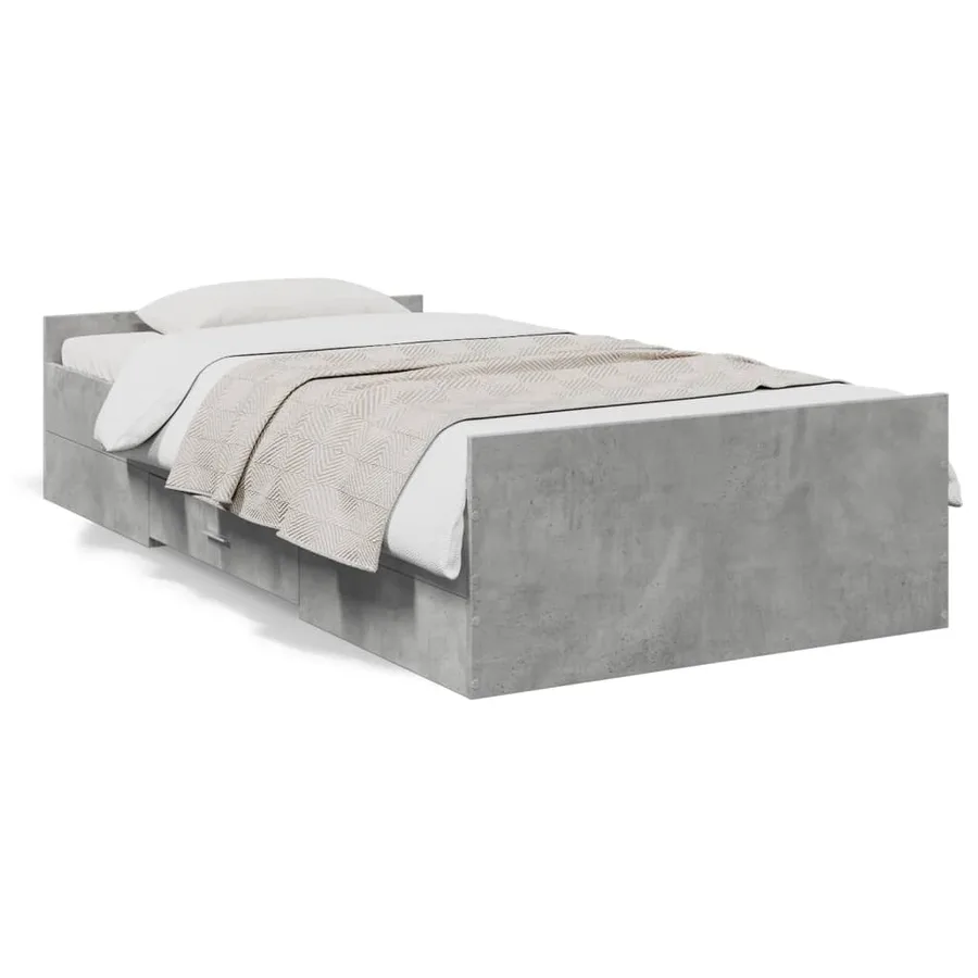 Cadre de lit avec tiroirs sans matelas gris béton 75x190 cm - 2