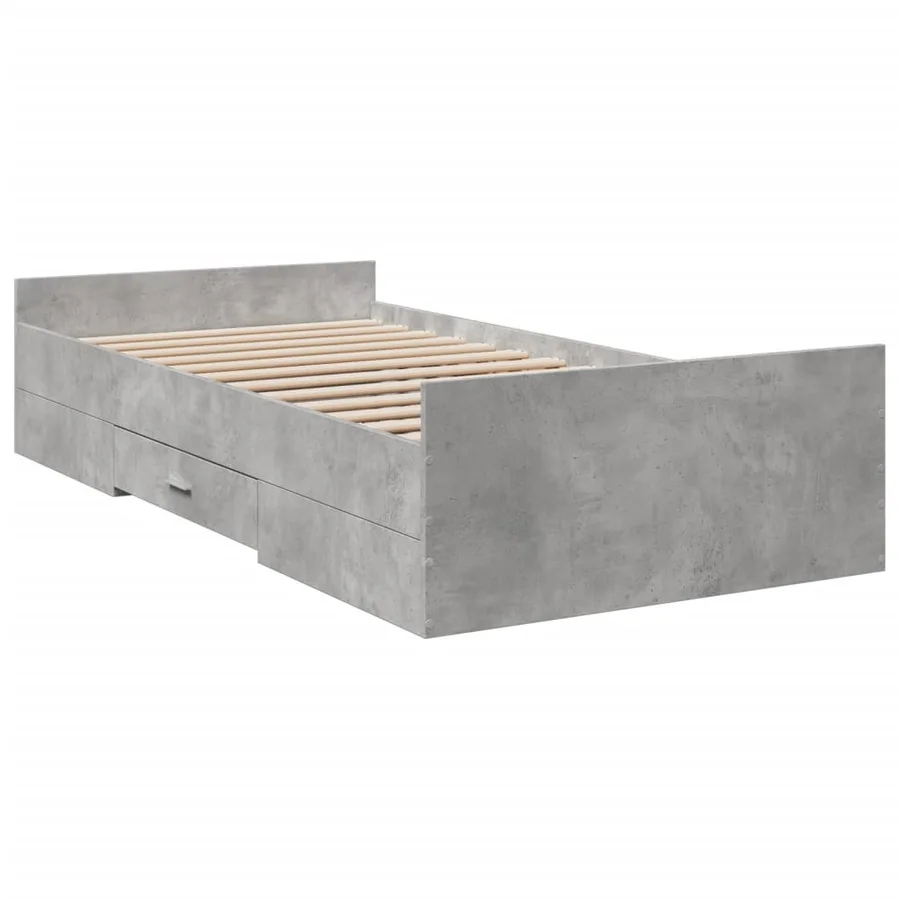 Cadre de lit avec tiroirs sans matelas gris béton 75x190 cm - 3