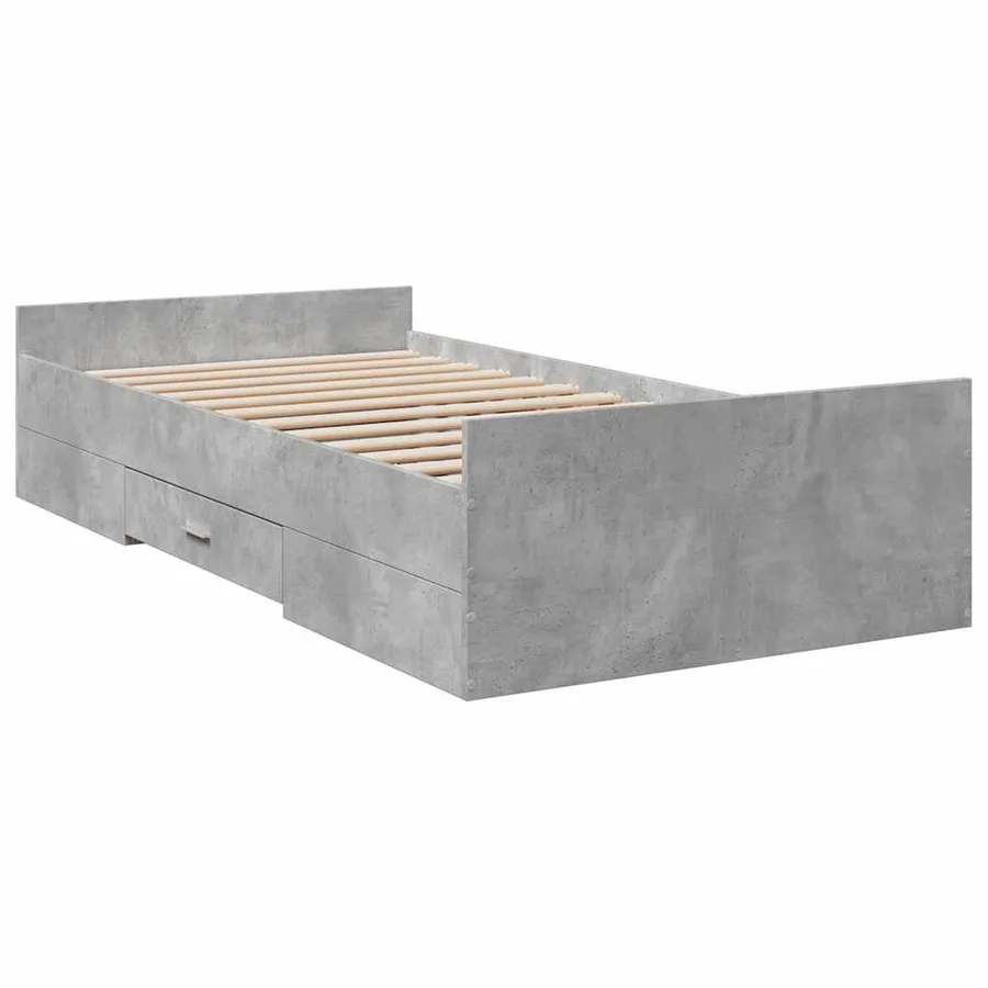 Cadre de lit avec tiroirs sans matelas gris béton 75x190 cm - 6