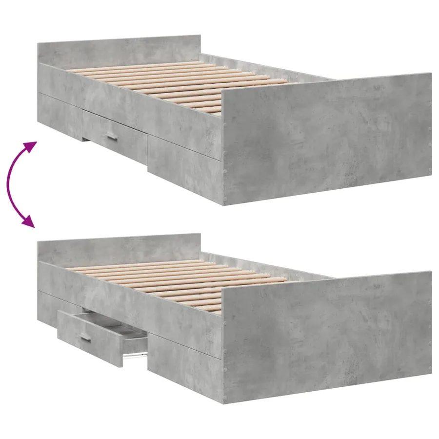 Cadre de lit avec tiroirs sans matelas gris béton 75x190 cm - 7