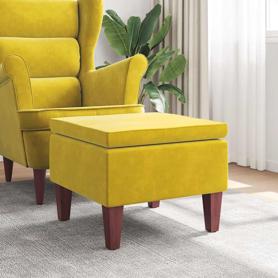 Tabouret avec pieds en bois Jaune Velours