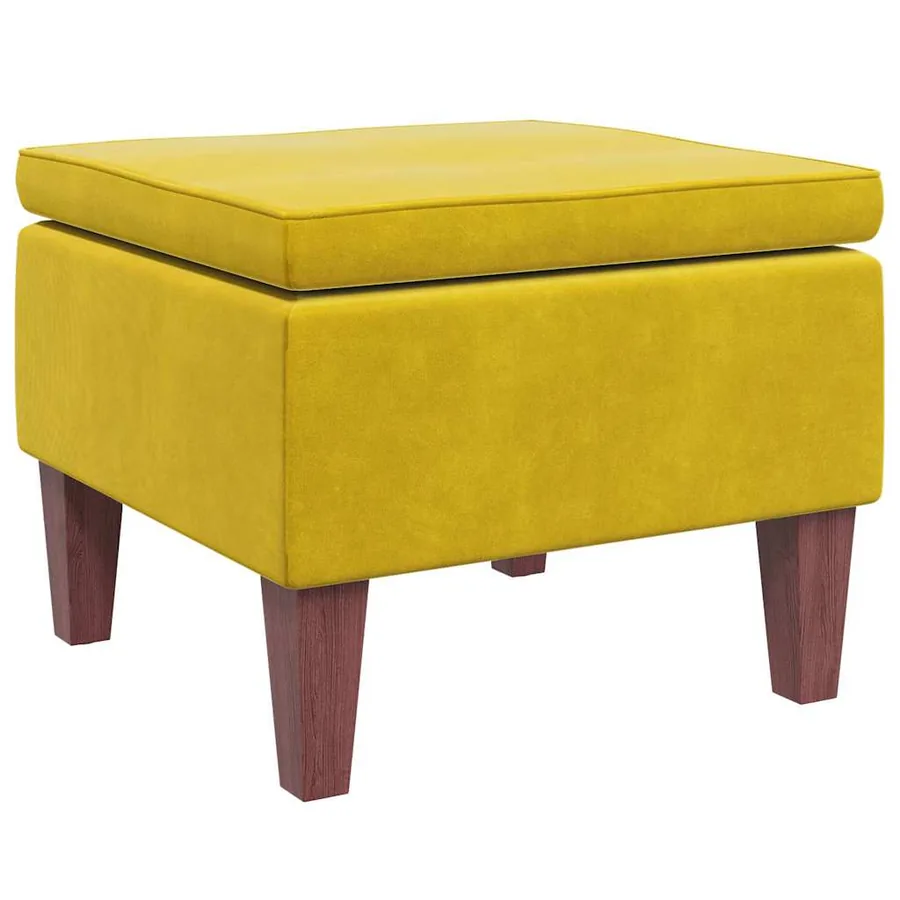 Tabouret avec pieds en bois Jaune Velours - 5
