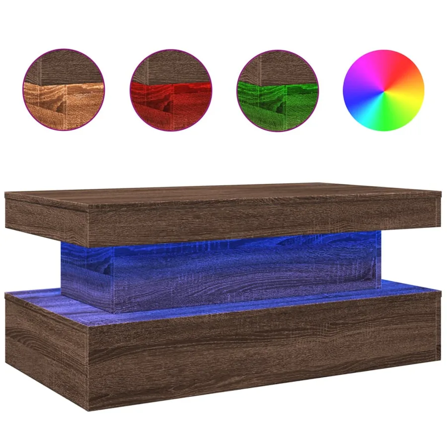 Table basse avec lumières LED chêne marron 90x50x40 cm - 2