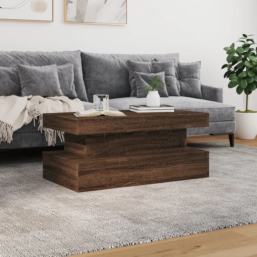 Table basse avec lumières LED chêne marron 90x50x40 cm - 4