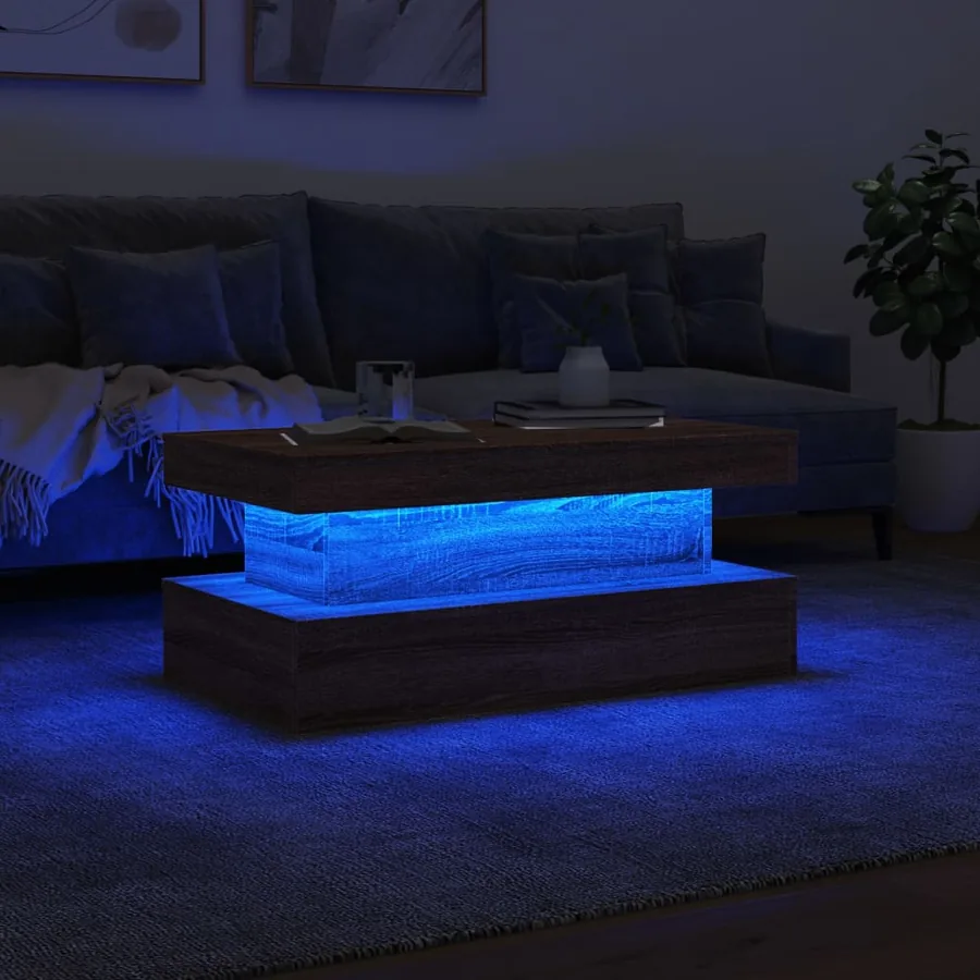 Table basse avec lumières LED chêne marron 90x50x40 cm - 5