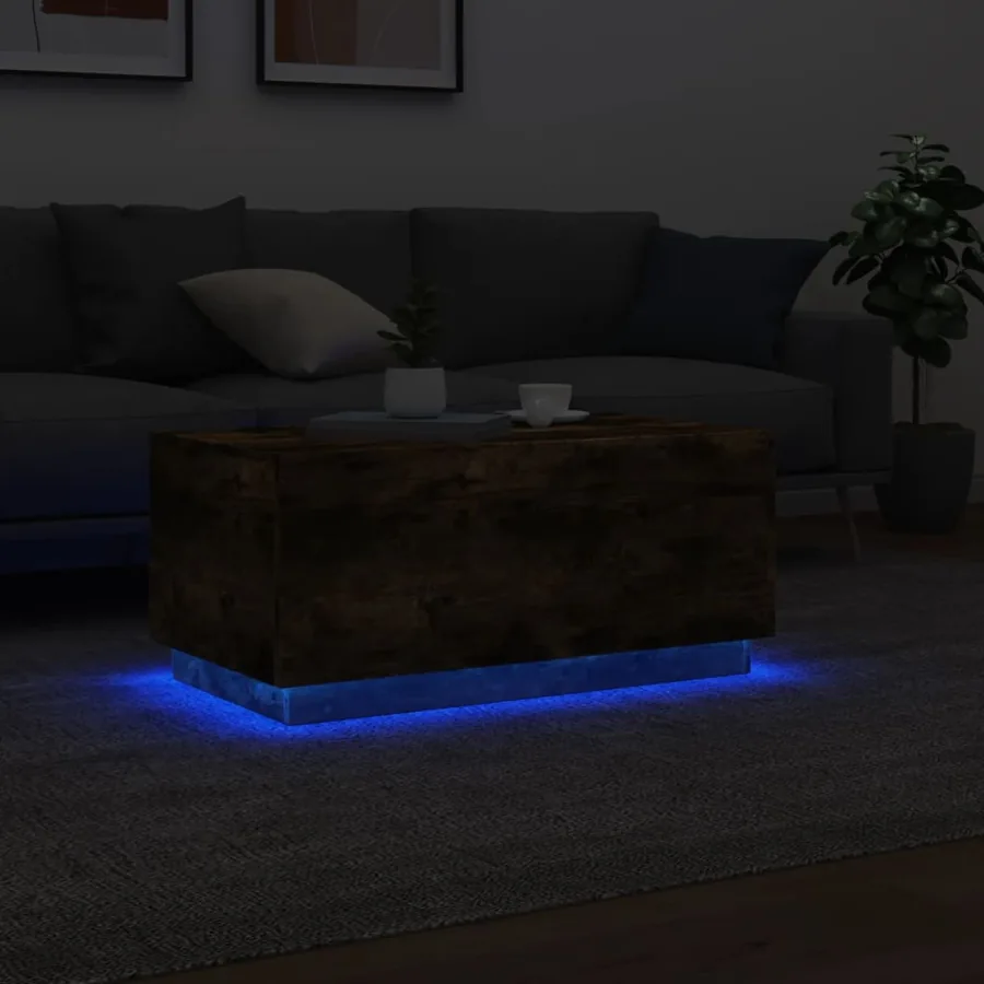 Table basse avec lumières LED chêne fumé 90x50x40 cm - 5
