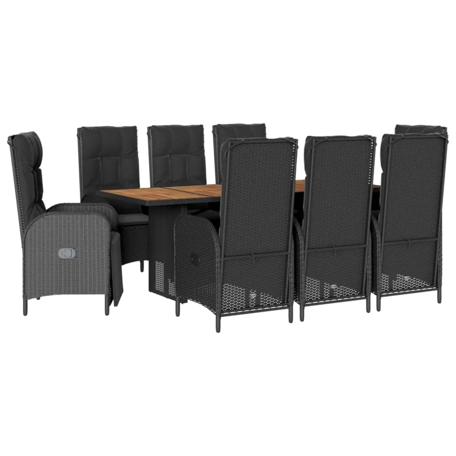 Ensemble à manger de jardin 9pcs coussins noir résine tressée - 2
