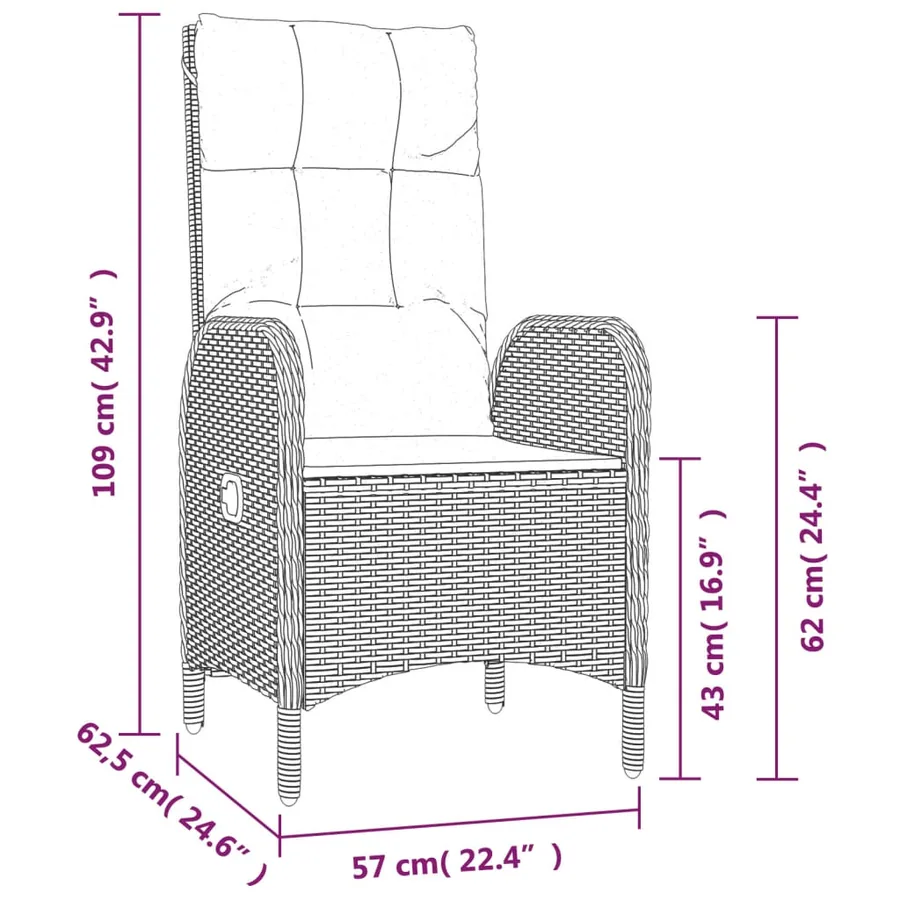 Ensemble à manger de jardin 9pcs coussins noir résine tressée - 9
