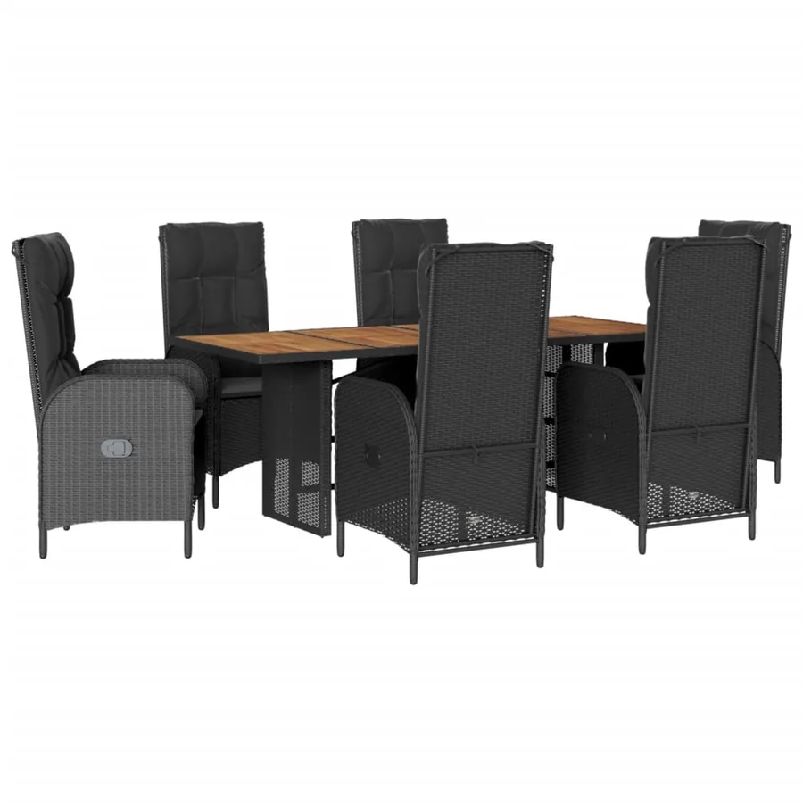 Ensemble à manger de jardin coussins 7pcs Noir Résine tressée - 2