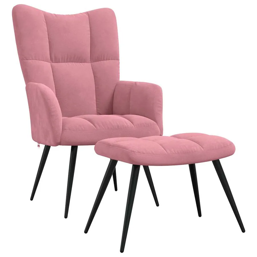 Chaise de relaxation avec tabouret Rose Velours - 2